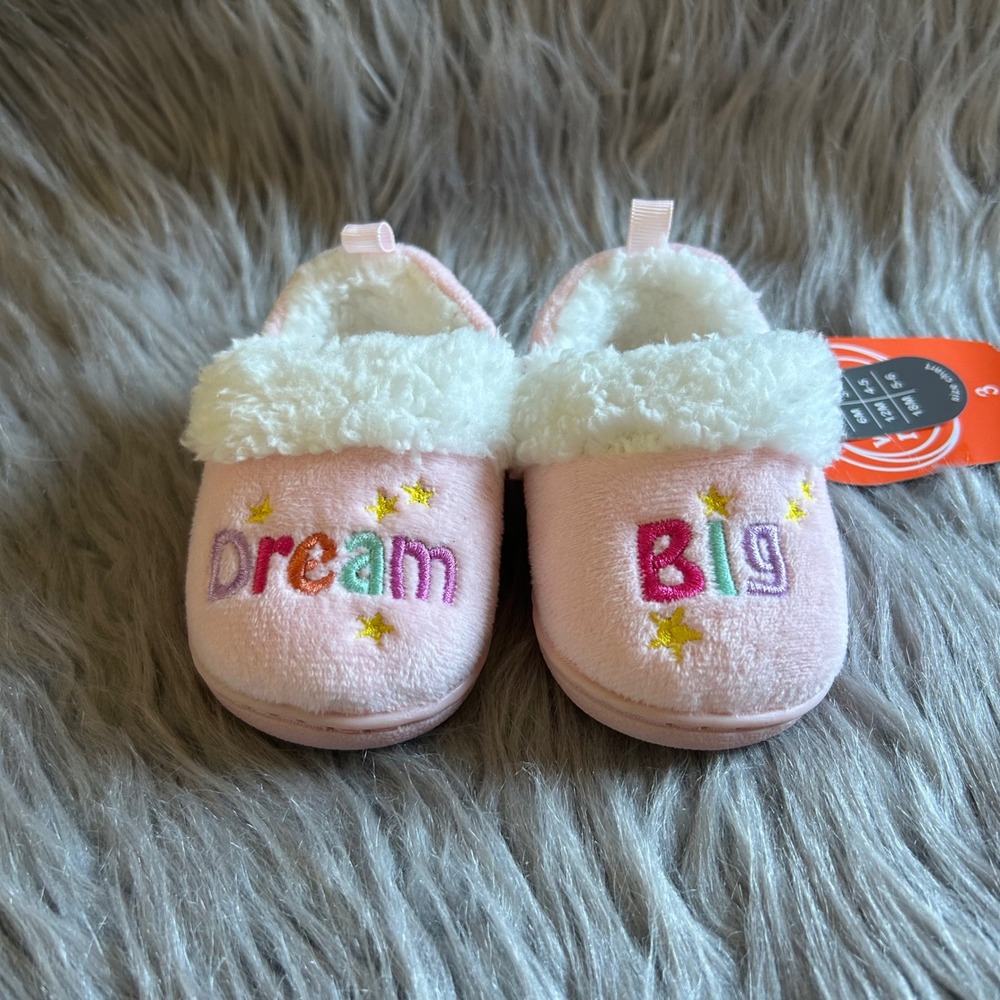 Wonder Nation Slippers Toddler Girl Size 3 "Dream Big" Pink Slip On Lined Shoes